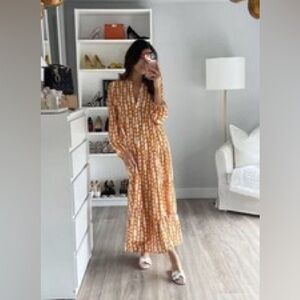 🧡Zara Orange Geometric Printed Button Down Maxi Dress Small🧡